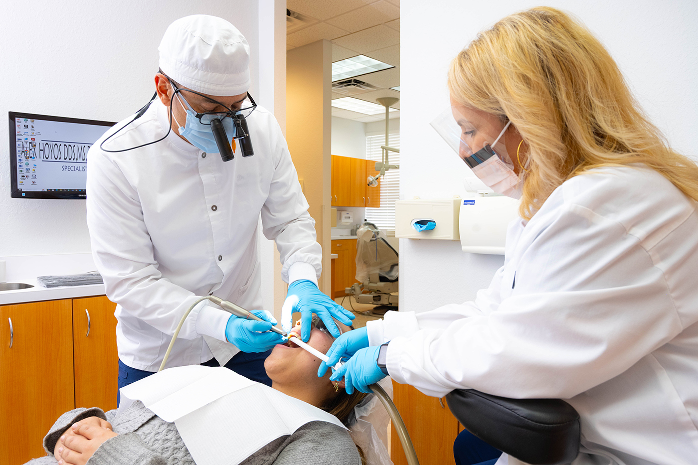 Client in the operating room for minimally invasive dentistry.